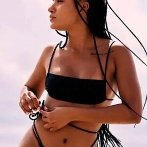 NEW Agua Bendita black smocked minta bikini top,‎ size L